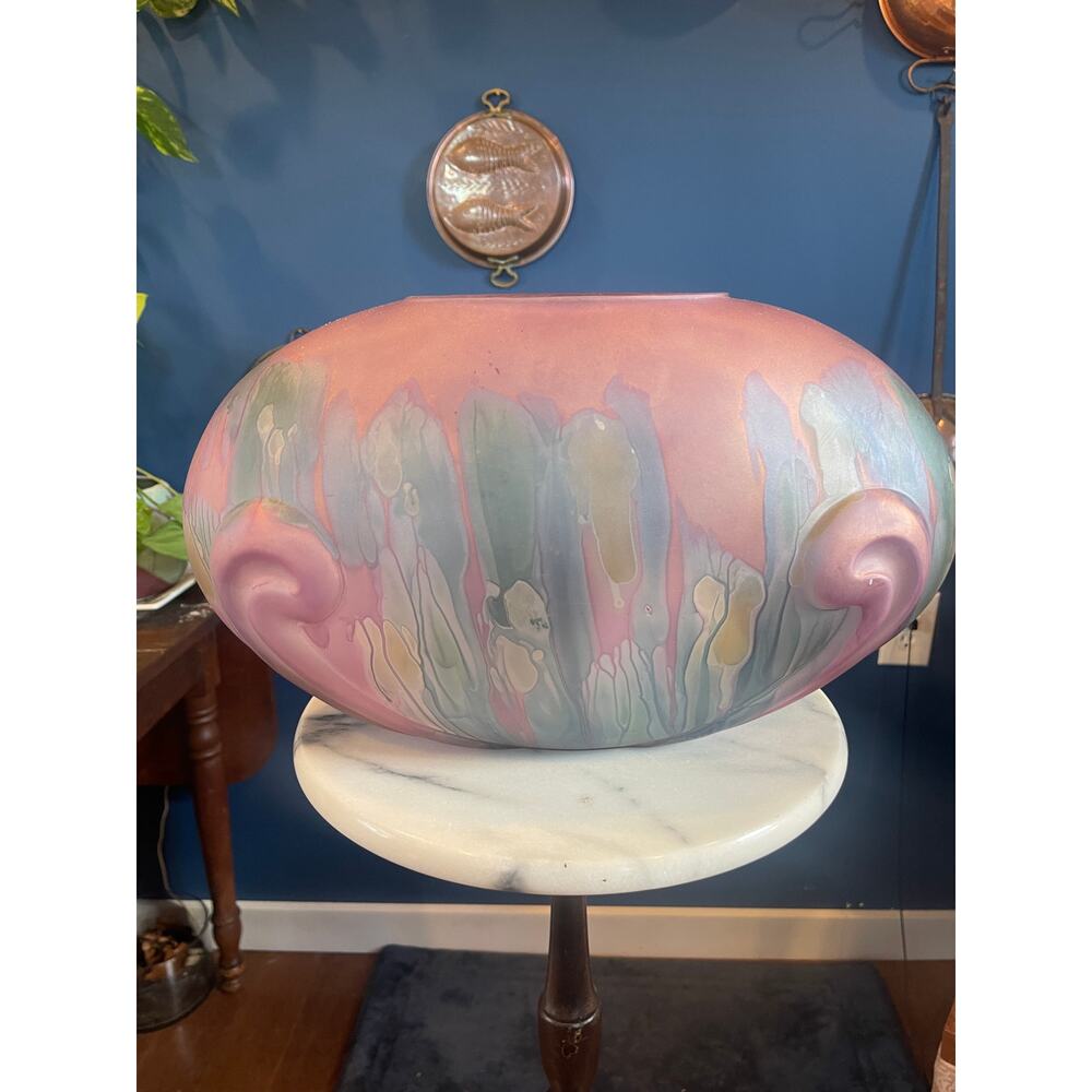 Vintage Rueven Nouveau Art Hand-Painted Glass Vase – Abstract Floral Satin Glass